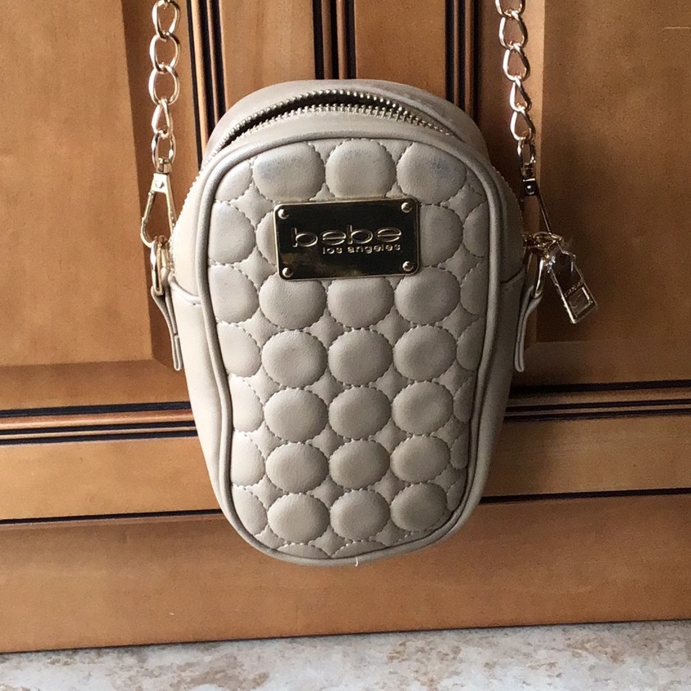 Bebe Tan Mini Quilted Crossbody/ Shoulder Worn Bag with Adjustable Chain Strap